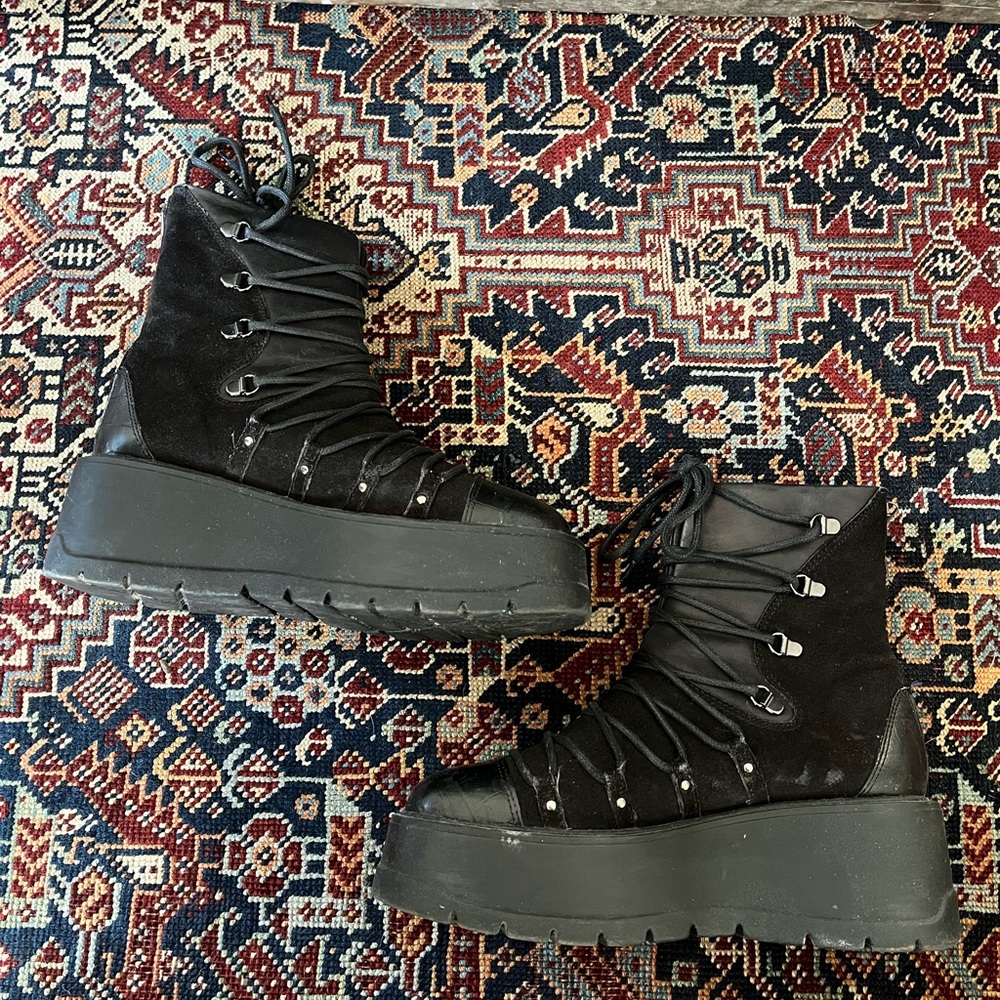 Free People Black Platform Lace-Up Boots